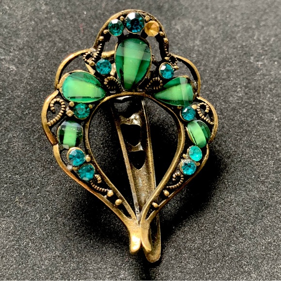 Vintage Hair Clip with Turquoise Rhinstones - Picture 2 of 5